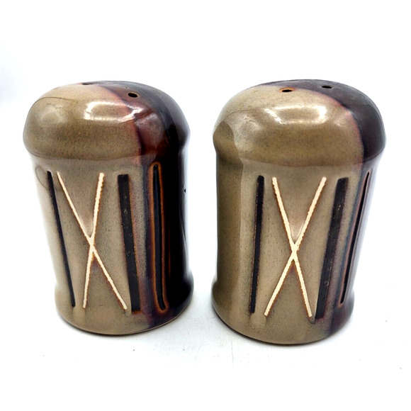 Bazaar Brown Stoneware Salt Pepper Shakers 3.75" Tall Home Trends Discontinued - Picture 1 of 9